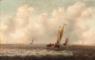 Jan Porcellis - A Dutch kaag and other shipping in choppy seas