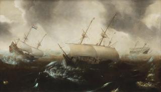 Jan Porcellis - Shipping in a stormy sea