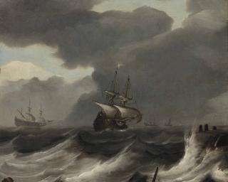Jan Porcellis - Shipping Off The Coast In A Gale