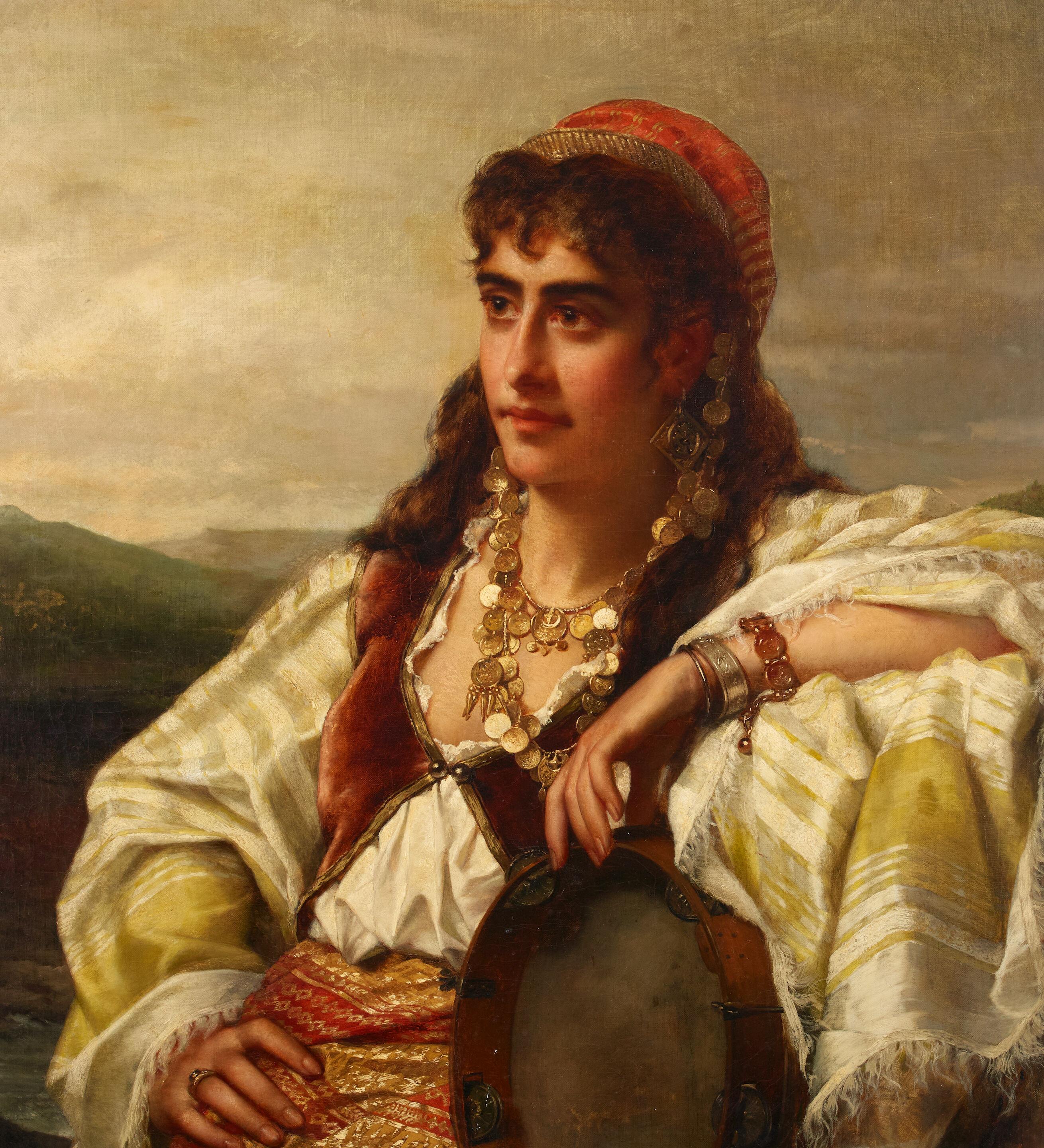 Jan Portielje - A portrait of a woman with a tambourine
