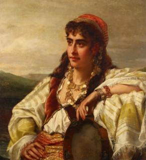 Jan Portielje - A portrait of a woman with a tambourine