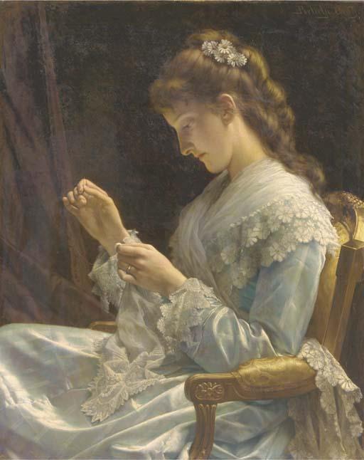 Jan Portielje - A young beauty in blue: Hortence Portielje, the daughter of the artist