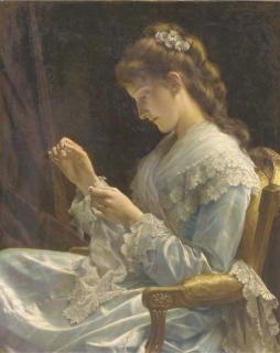 Jan Portielje - A young beauty in blue: Hortence Portielje, the daughter of the artist