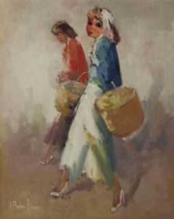 Jan Rijlaarsdam - Elegant ladies with baskets