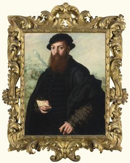 Jan Sanders van Hemessen - Portrait Of A Bearded Gentleman, Aged 34, Before An Extensive Landscape