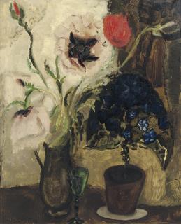 Jan Sluijters - A still life with flowers and a green glass