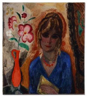 Jan Sluijters - Portret van Anna Leyden, met bloemenvaas (Portrait of Anna Leyden, with vase)