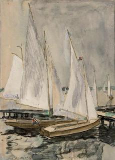 Jan Sluijters - Saling boats in a harbour