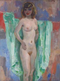 Jan Sluijters - Standing Nude With Green Drapery