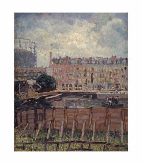 Jan Sluijters - The ferry at the Kostverlorenkade, the gassholder of the Westergasfabriek in the background, Amsterdam