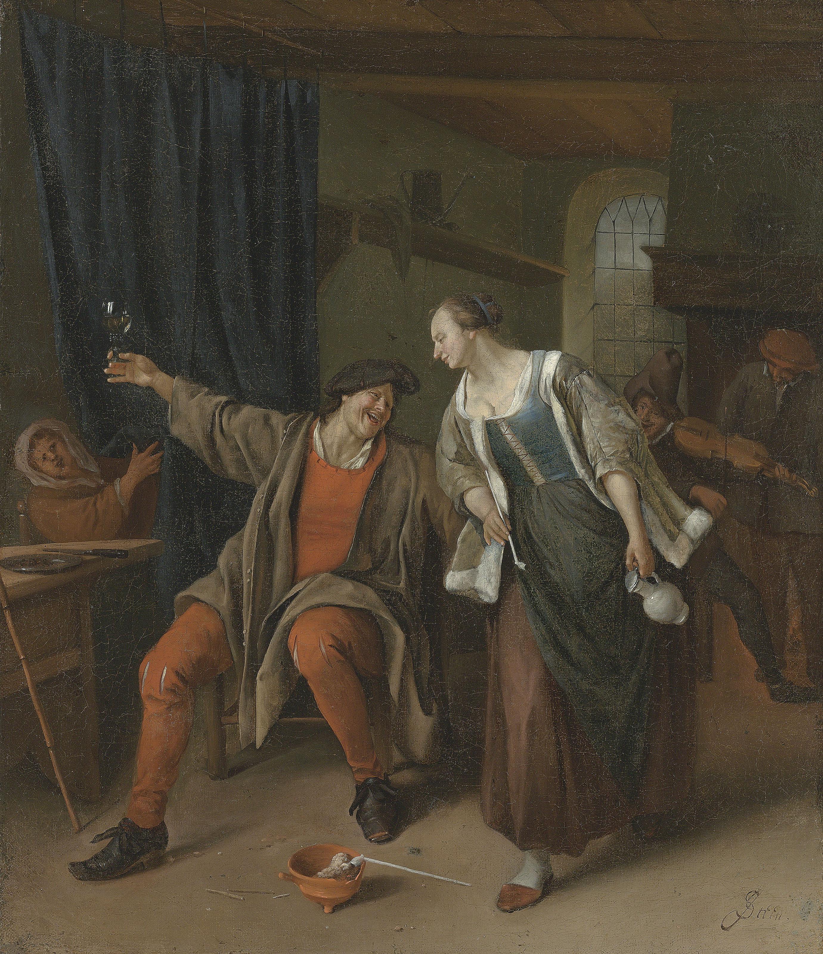 Jan Steen - A peasant couple carousing in an inn