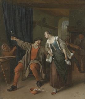 Jan Steen - A peasant couple carousing in an inn