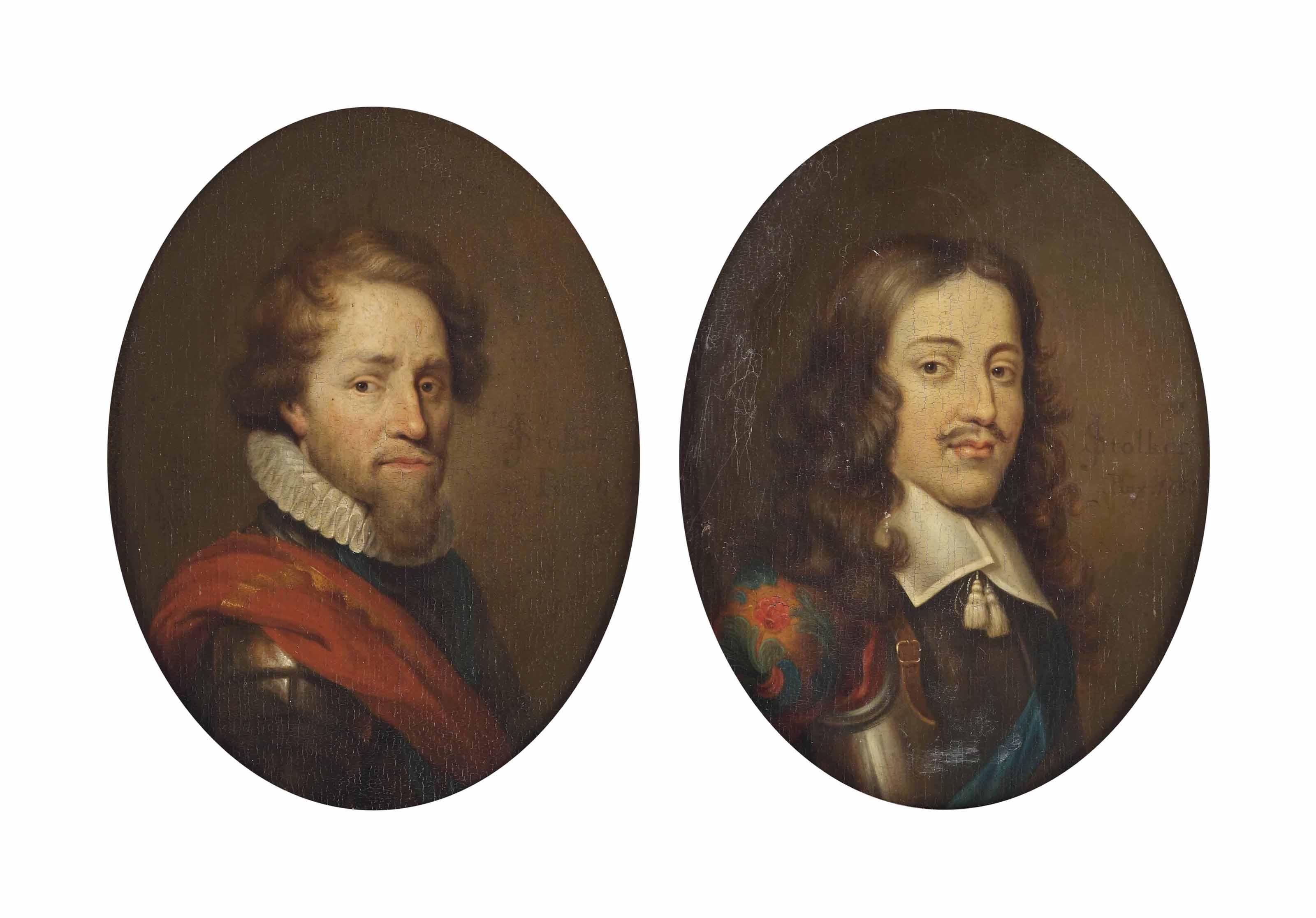 Jan Stolker - Portrait of Prince Maurits (1576-1625), bust-length, in armour with a white collar and an orange sash; and Portrait of Prince Willem II (1626-1650), bust-length, in armour with a flat white collar with tassels and a blue sash
