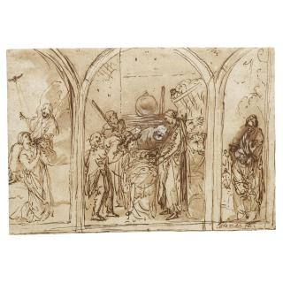 Jan Symonsz. Pynas - Study For An Altar With The Adoration Of The Shepherds, Flanked By The Annunciation And The Baptism Of Christ