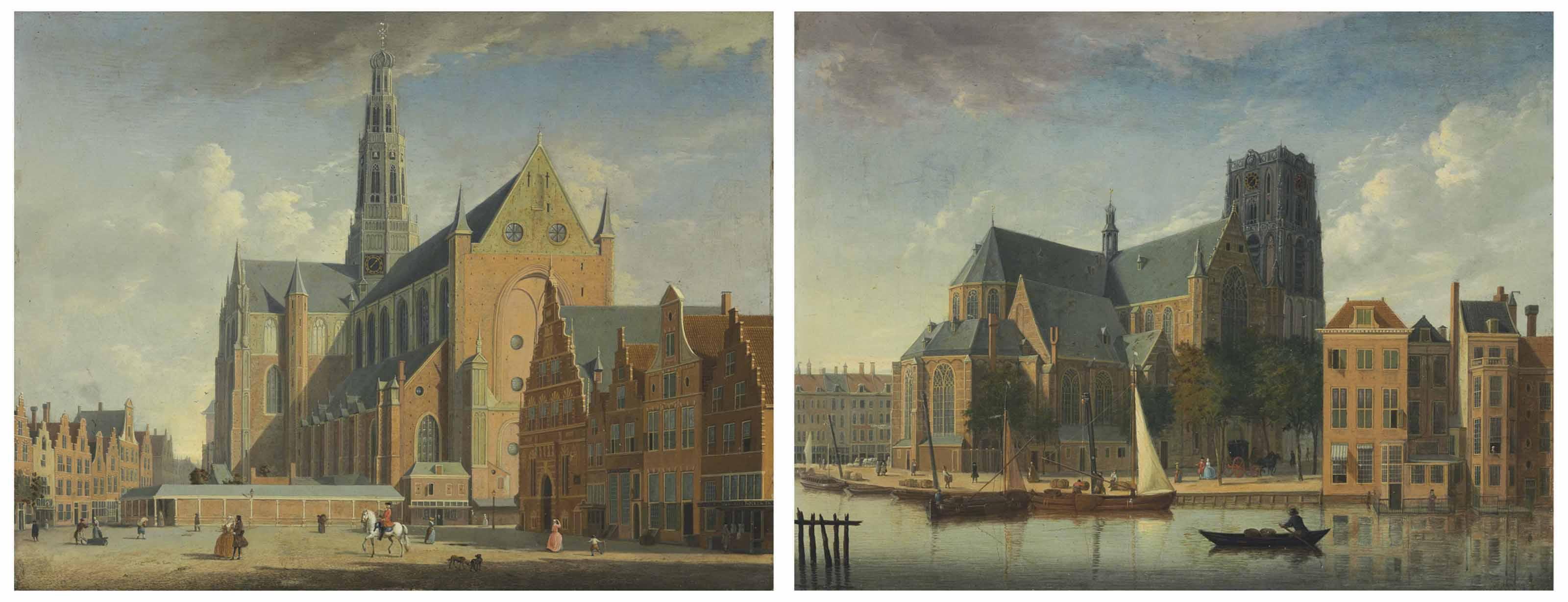 Jan Ten Compe - A view of the Grote Markt, Haarlem, from the northwest; and A view of the Sint-Laurenskerk, Rotterdam, from the northeast