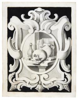 Jan Thopas - A Oval Vanitas Still Life, Within An Elaborate Drawn Frame