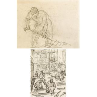Jan Toorop - Recto: A Buildingsite; Verso: A Man Digging
