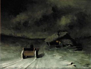 Jan Toorop - Winterlandscape with a traveller on a horse and chart