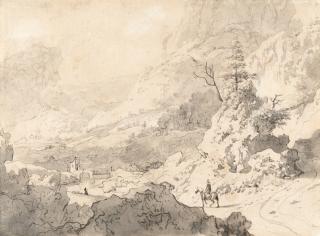 Jan van Aken - Reiter in bergiger Landschaft, im Hintergrund ein kleines Dorf