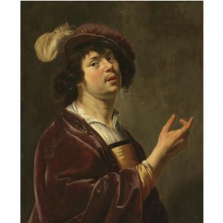 Jan van Bijlert - A Young Man, Half-Length, Wearing A Burgundy Jacket And A Feathered Cap