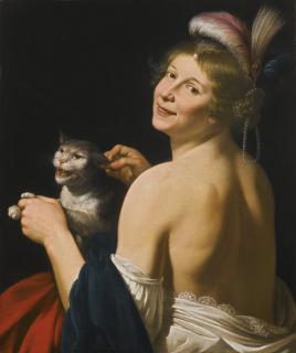 Jan Van Bijlert - A Young Woman Playing With A Cat