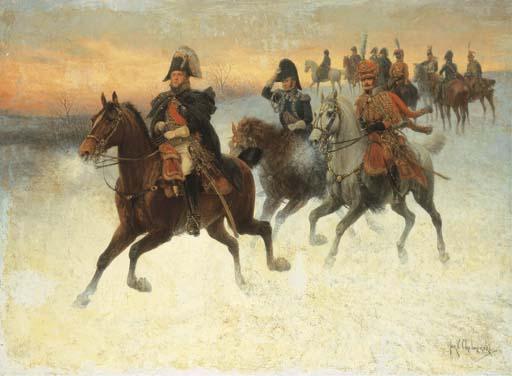 Jan Van Chelminski - Le maréchal Ney et Napoléon et leurs troupes pendant la campagne de Russie