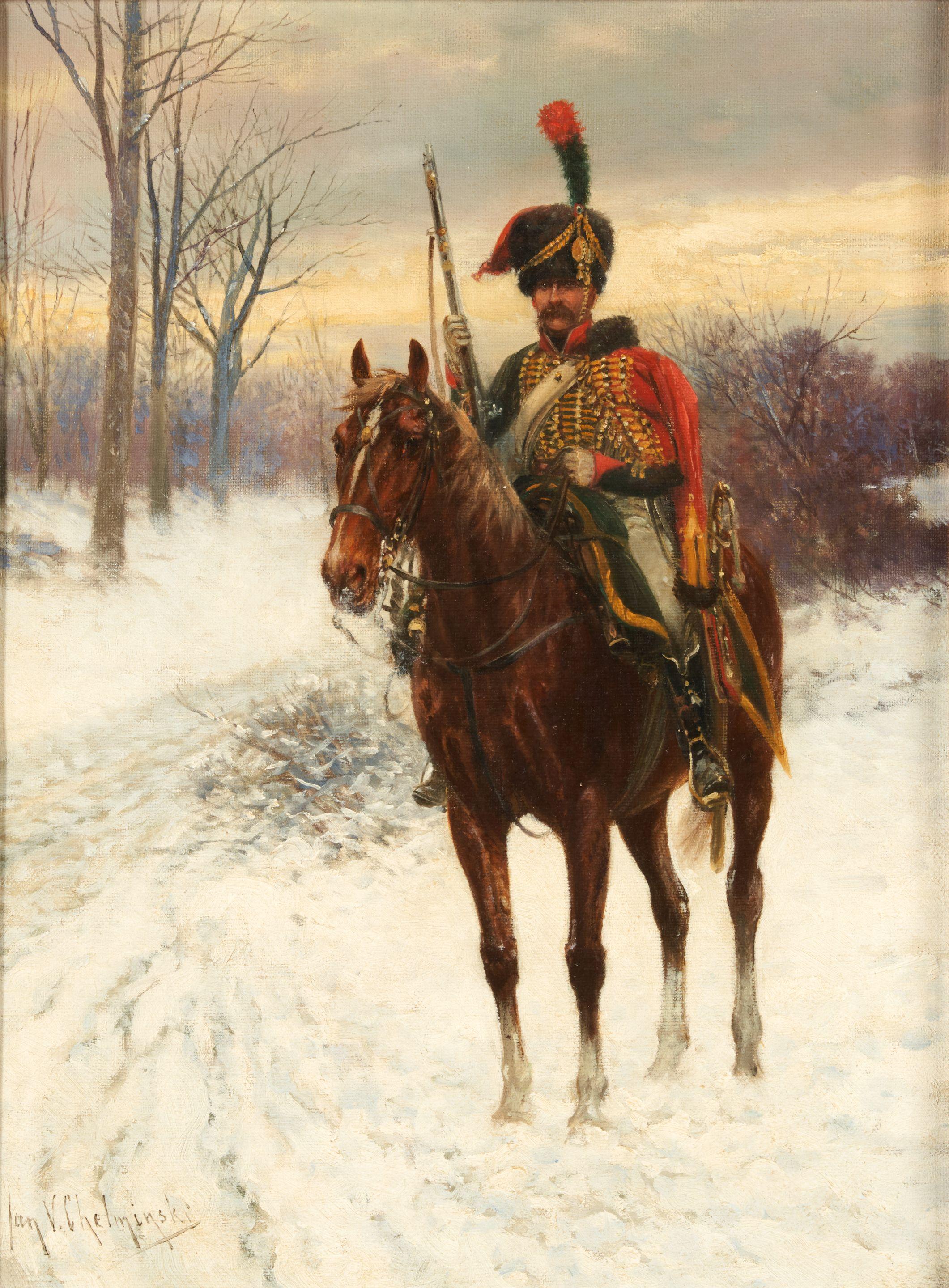 Jan van Chelminski - Officer on Horseback framed 52.7 x 41.0 x 5.7 cm (20 1/2 x 16 1/8 x 2 in).