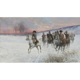 Jan van Chelminski - Polish Napoleon And Officers Crossing A Snowy Field
