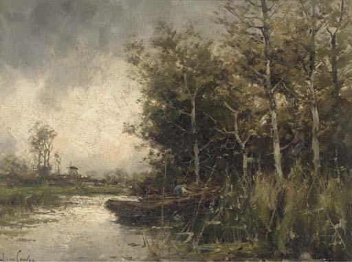 Jan van Couver - Figure on a boat, with a windmill beyond