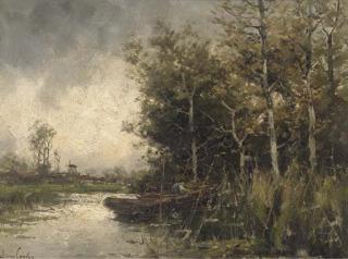 Jan van Couver - Figure on a boat, with a windmill beyond