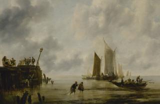 Jan Van De Cappelle - Seascape With Fishermen And Figures On A Pier