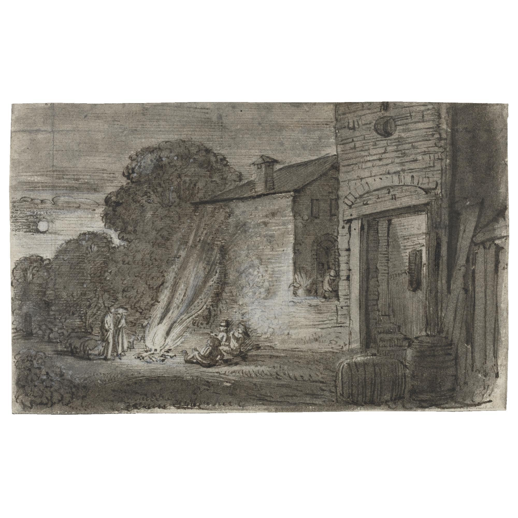 Jan van de Velde II - A Night Scene With Figures Round A Fire