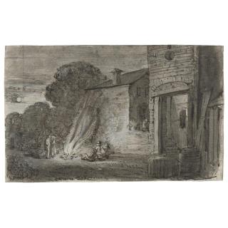 Jan van de Velde II - A Night Scene With Figures Round A Fire