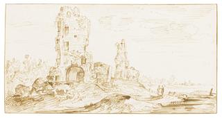 Jan Van De Velde Ii - Two Landscape Sketches: A River Landscape; A Landscape With A Ruined Castle