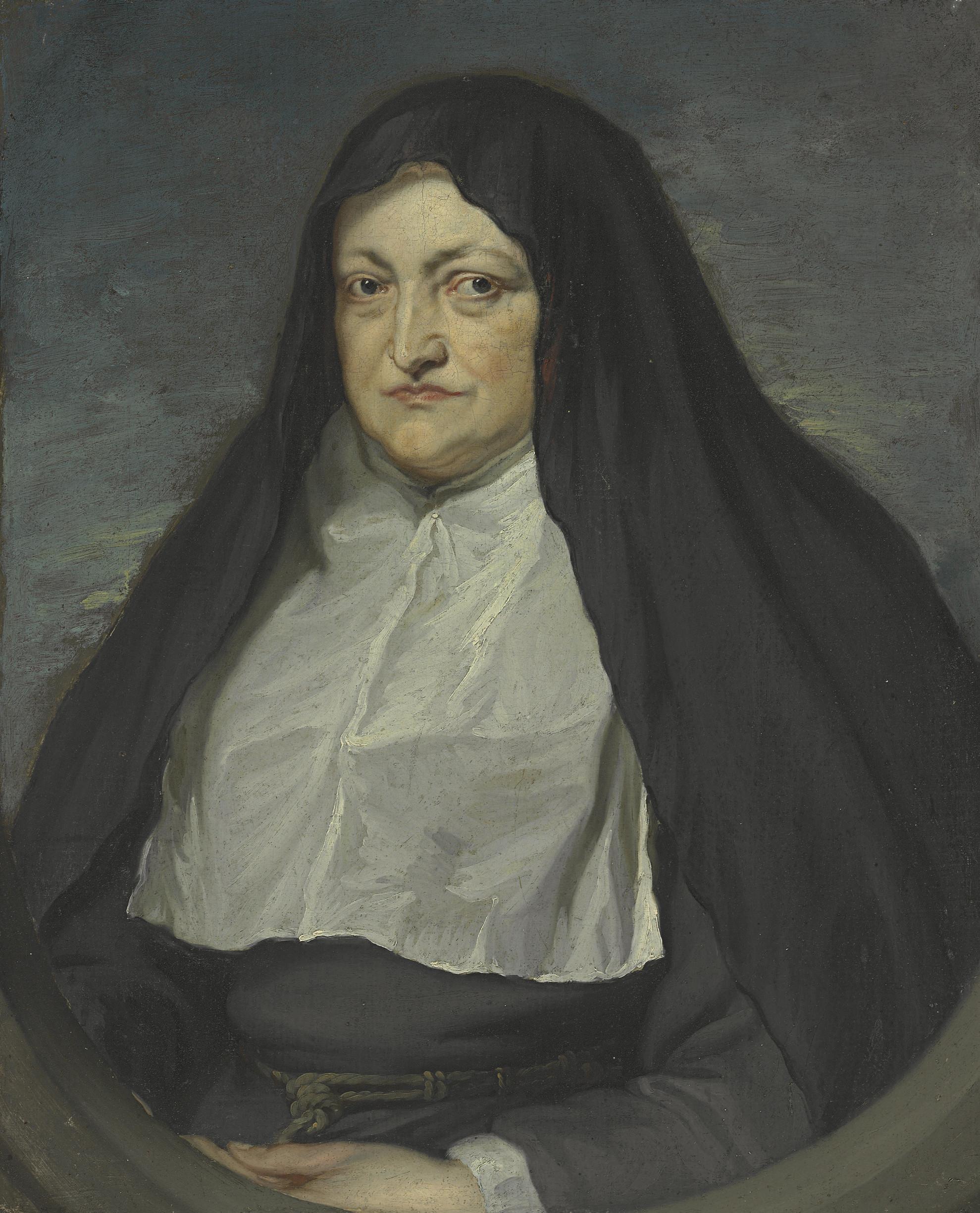 Jan van den  Hoecke - Portrait of Archduchess Isabella Clara Eugenia, Regent of the Southern Netherlands (1566-1633), half-length, as a nun, in a painted oval