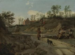 Jan Van Der Heyden - A rural landscape, with figures conversing