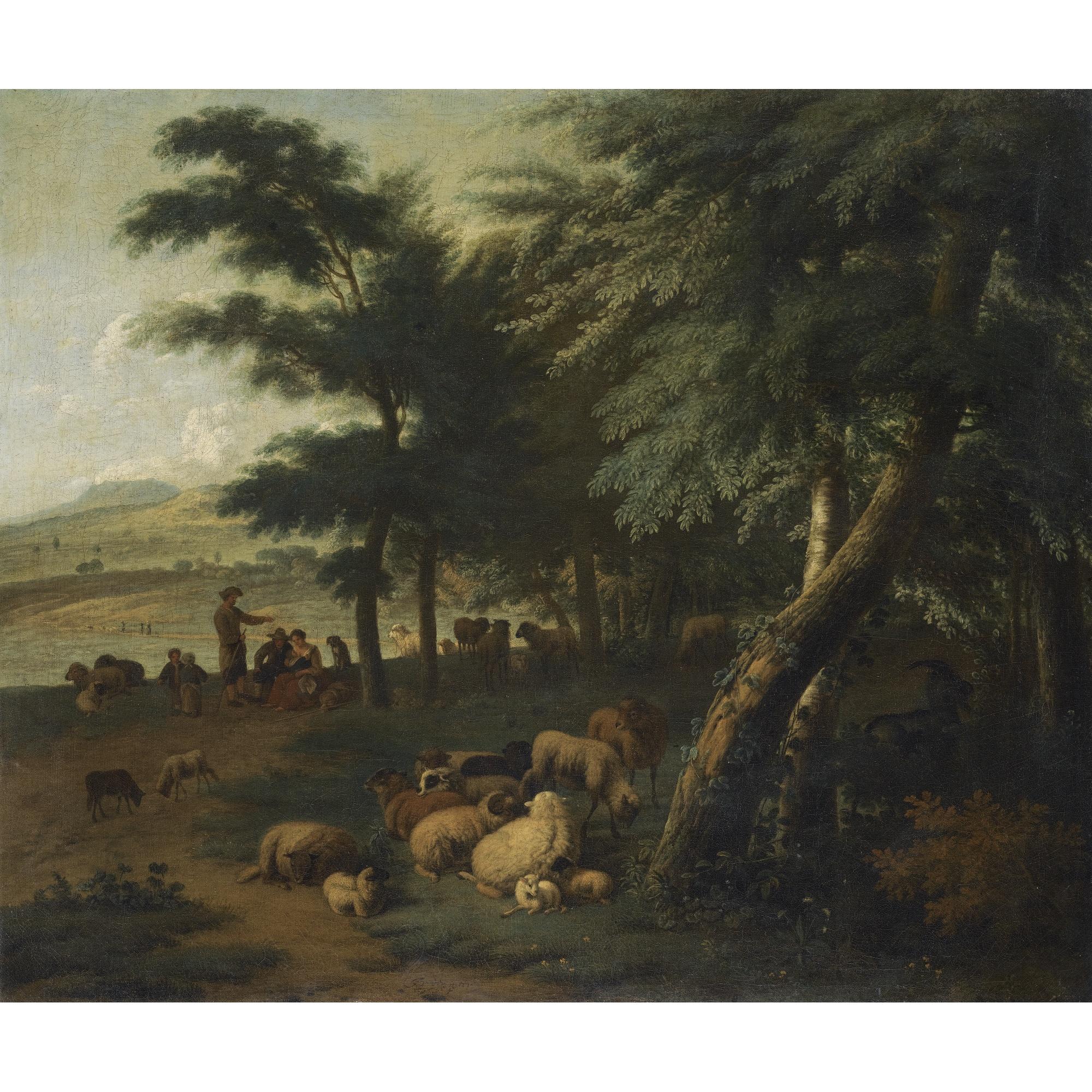 Jan Van Der Meer The Younger - Shepherds Resting With Their Flock At The Edge Of A Wood