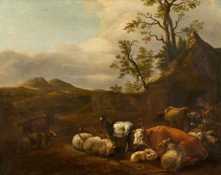 Jan Van Der Meer - Weite Landschaft mit Bauernkate und Vieh.