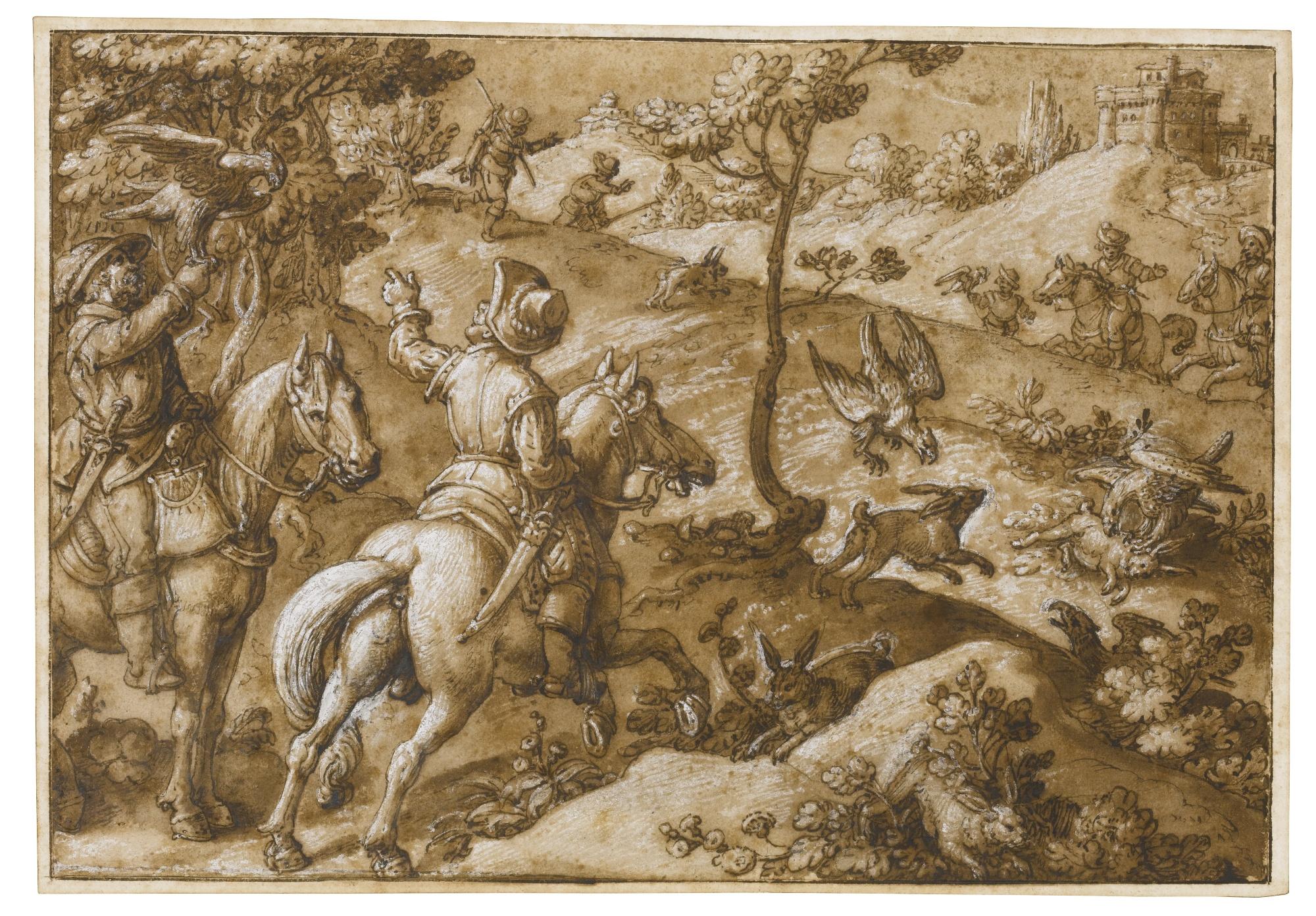 Jan Van Der Straet - Men Hunting Hares With Falcons