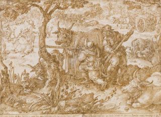 Jan Van Der Straet - Two Hunters Using The Stalking Cow To Shoot Deer