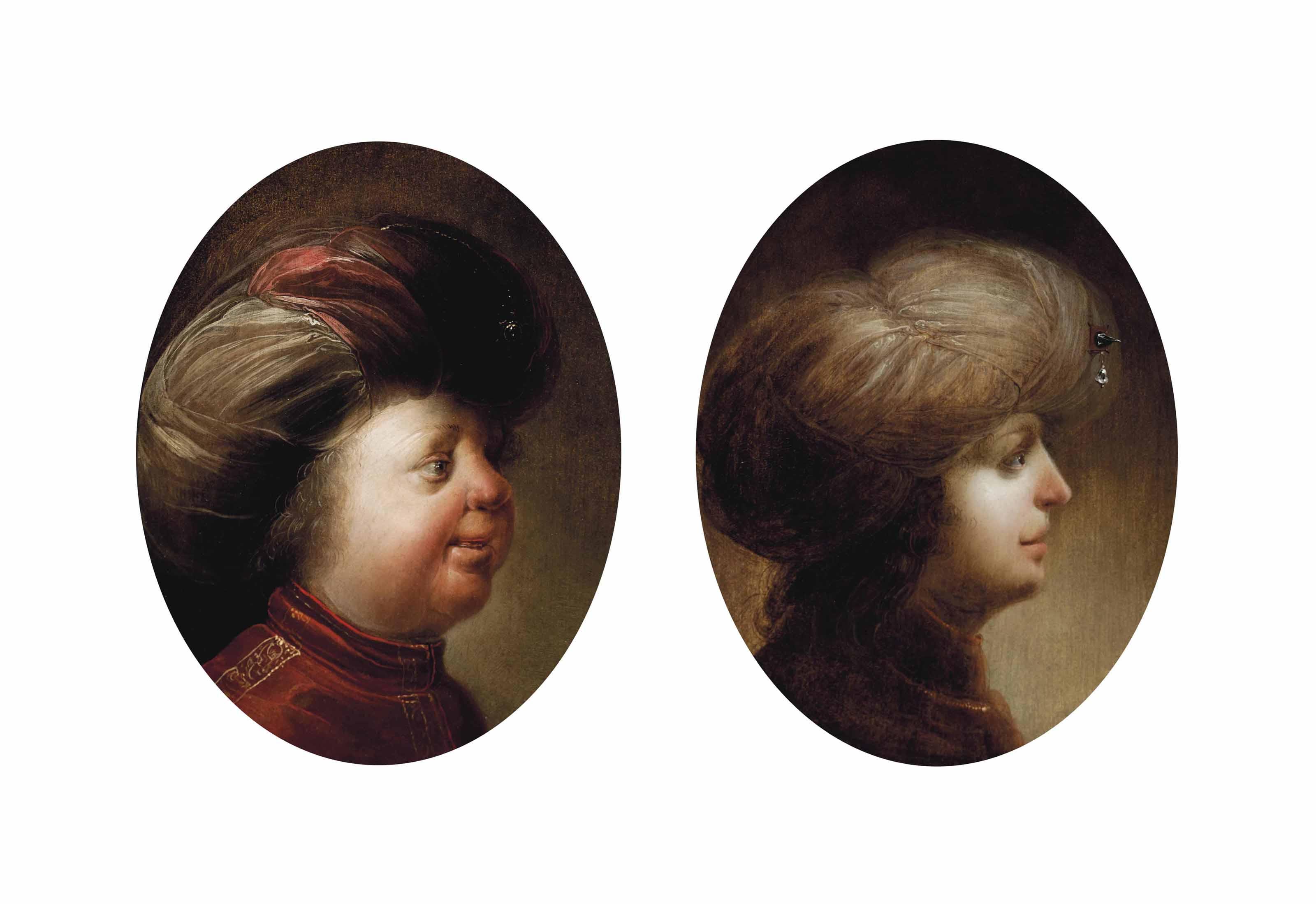 Jan Van Der Venne - Portrait Of A Gentleman, Bust-Length, In A Red Coat And Turban; And Portrait Of A Gentleman, Bust-Length In Profile, In A Red Coat And White Turban