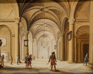 Jan Van Der Vucht - The Interior Of A Cathedral With Soldiers In The Foreground