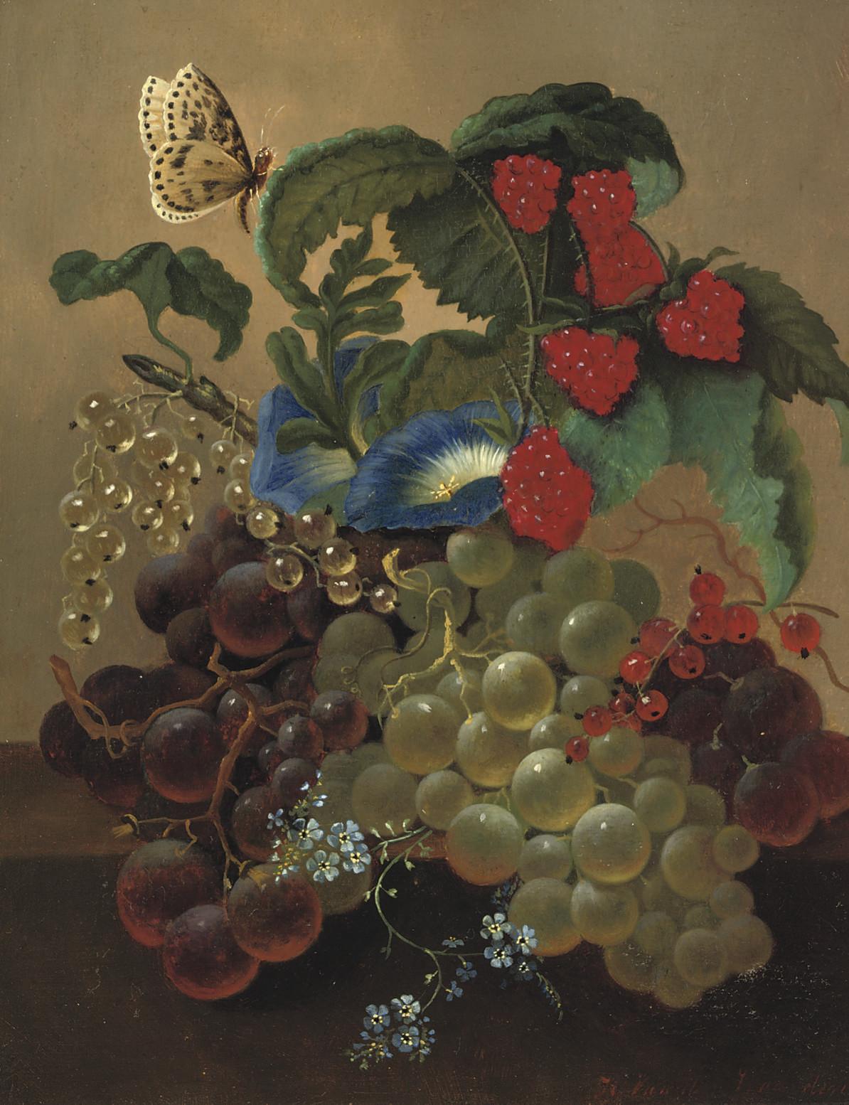 Jan Van Der Waarden - Fruits and flowers on a ledge
