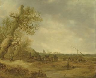 Jan Van Goyen - A dune landscape with figures and horsemen by a well