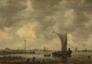Jan Van Goyen - A river estuary with shipping and fishermen on the shore