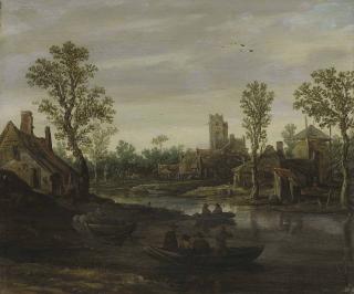 Jan Van Goyen - A River Landscape With A Village Beyond