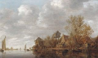 Jan Van Goyen - A River Landscape With Farmhouses And A Dovecote On The Right Bank, And Several Sailing Boats And Other Fishing Vessels On The Water
