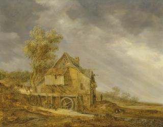 Jan Van Goyen - A water mill with figures in a landscape