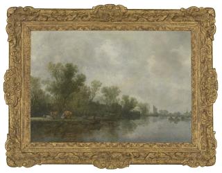 Jan van Goyen - A wooded river landscape with peasants