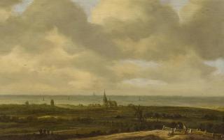 Jan van Goyen - Weite holländische Landschaft mit Kirchdorf an der Küste